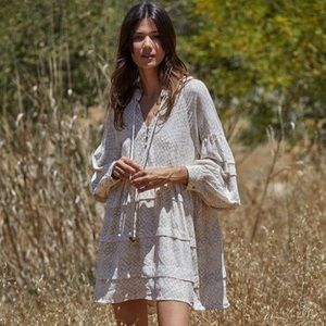 By Together Lillian Ruffle Babydoll taupe and cream dress